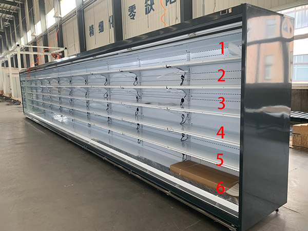 Low Base 5 Layers Shelves Open Vertical Multi Deck Display Chiller13