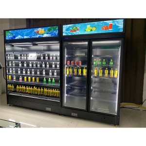 ODM Factory Commercial Supermarket Large Standing Cooler Beverage Refrigerated Produce Display Cooler Semi Equipment Freezer Display Refrigerator