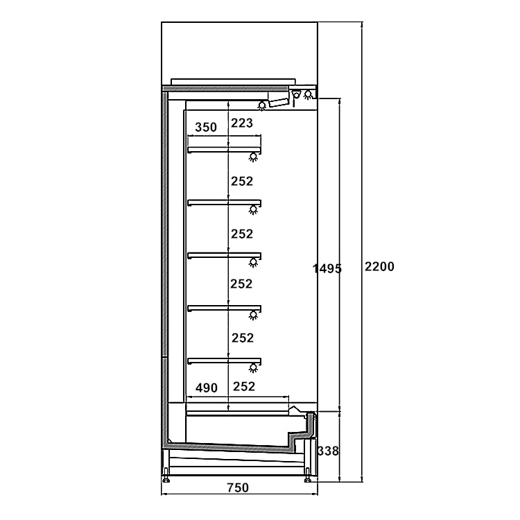 4 layers vertical multideck open chiller with light box5