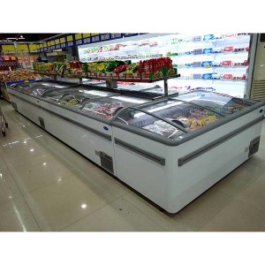 100% Original Factory China Supermarket Commercial Large Capacity Display Sliding Glass Door Chest Island Freezer
